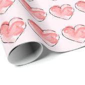Waterverf Mooie Roze Hart Cadeaupapier (Rol Hoek)
