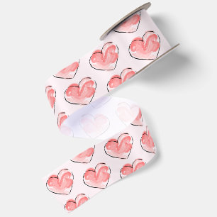 Waterverf Mooie Roze Hart Satijnen Lint