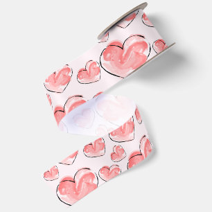 Waterverf Mooie Roze Hart Satijnen Lint