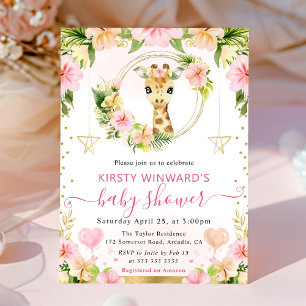 Waterverf Mooie Roze Jungle Giraffe Baby Shower Kaart