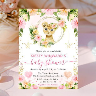 Waterverf Mooie Roze Jungle Leeuw Baby Shower Kaart