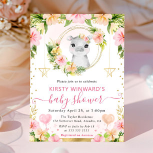 Waterverf Mooie Roze Jungle Nijlpaard Baby Shower Kaart