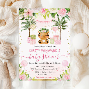 Waterverf Mooie Roze Jungle Tijger Baby Shower Kaart