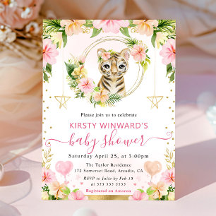 Waterverf Mooie Roze Jungle Tijger Baby Shower Kaart