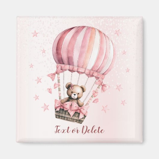 Waterverf Mooie Roze Teddbeer Heet Luchtballon Magneet (Voorkant)
