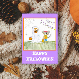 Waterverf Mooie Teddydieren Fijne Halloween Kaart