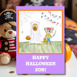 Waterverf Mooie Teddydieren Fijne Halloween Zoon Kaart