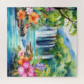 Waterverf mooie tropische waterval puzzel (Horizontaal)