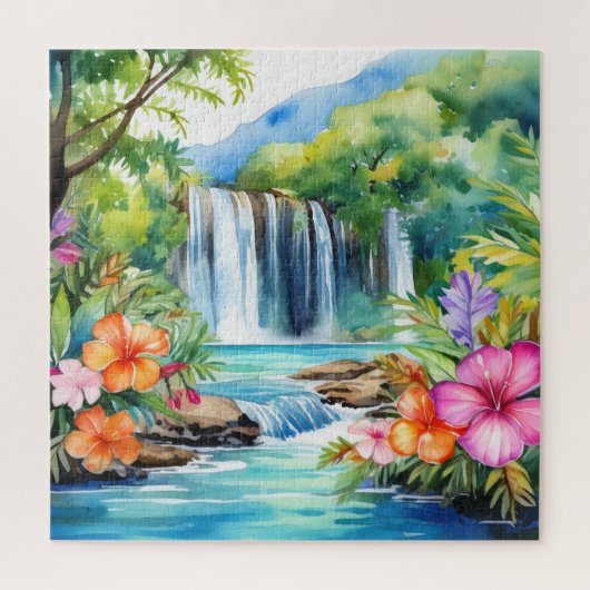 Waterverf mooie tropische waterval puzzel (Verticaal)