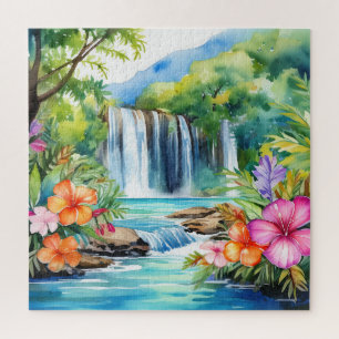 Waterverf mooie tropische waterval puzzel legpuzzel