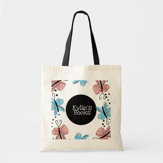 Waterverf Mooie Vlinders Aangepaste Bibliotheekboe Tote Bag (Voorkant)