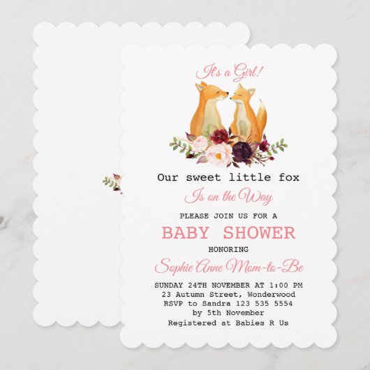 Waterverf Mooie Vossen Bosmeisje Baby Shower Kaart (Voorkant / Achterkant)