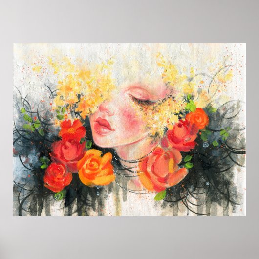Waterverf mooie vrouw en bloemen poster (Voorkant)