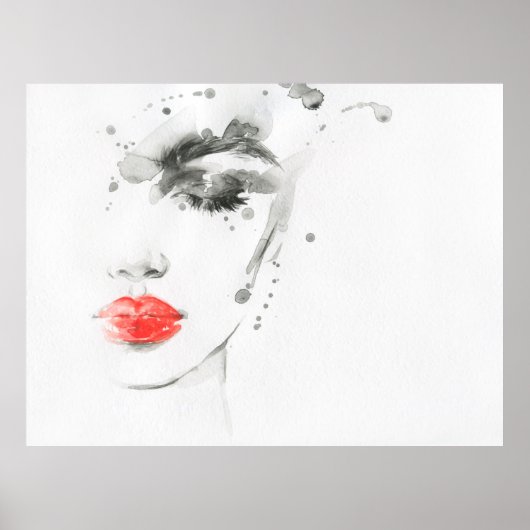 Waterverf mooie vrouw gezicht poster (Voorkant)