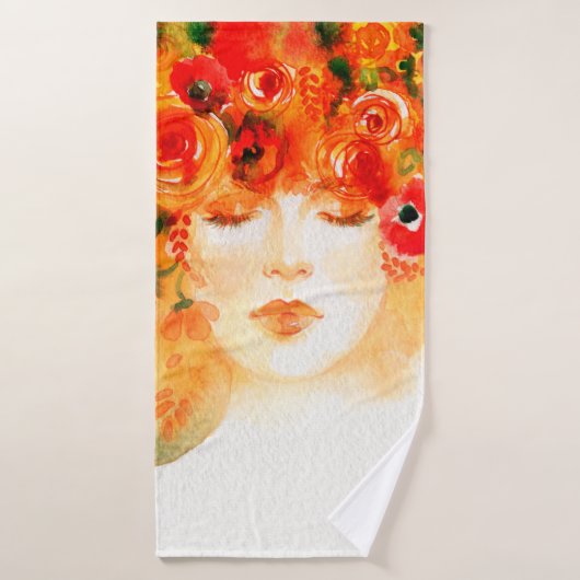 Waterverf mooie vrouw met een spleet badhanddoek (Badhanddoek)