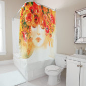 Waterverf mooie vrouw met een spleet douchegordijn (In situ)