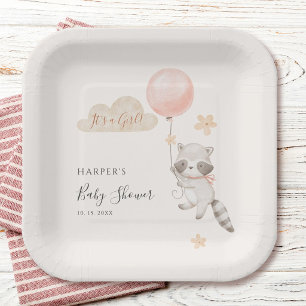 Waterverf Mooie Wasbeer Vliegende Ballon Baby Borr Papieren Bordje