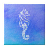Waterverf mooie White Seahorse Blue Turquoise Tegeltje (Voorkant)