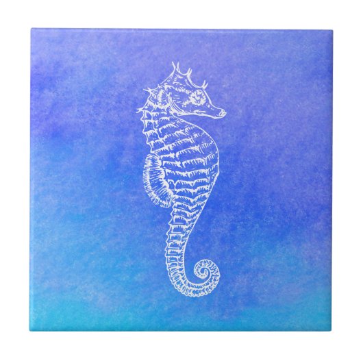 Waterverf mooie White Seahorse Blue Turquoise Tegeltje (Voorkant)