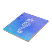 Waterverf mooie White Seahorse Blue Turquoise Tegeltje (Zijkant)