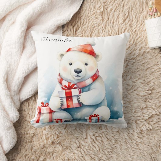 Waterverf Mooie Witte IJsbeer Kerst Kussen (Deken)