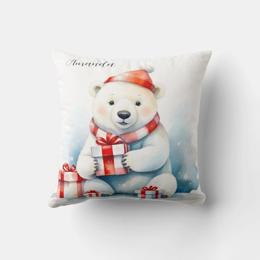 Waterverf Mooie Witte IJsbeer Kerst Kussen (Achterkant)