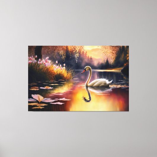 Waterverf mooie witte zwaan in het meer van kleurr canvas afdruk (Voorkant)