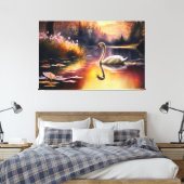 Waterverf mooie witte zwaan in het meer van kleurr canvas afdruk (Insitu (Slaapkamer))