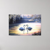 Waterverf mooie witte zwanen in het meer canvas afdruk (Voorkant)