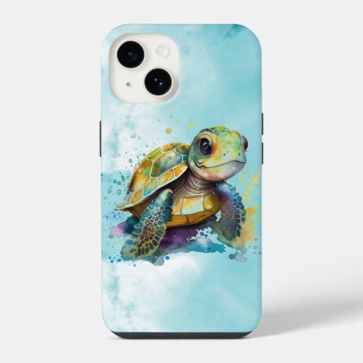 Waterverf Mooie Zeeschildpad Kunstwerk Blauw iPhone Hoesje (Achterkant)