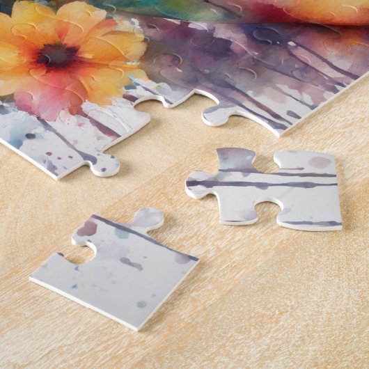 Waterverf mooie zwarte vrouw met bloemen legpuzzel (Zijkant)