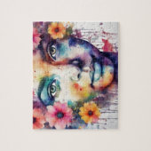 Waterverf mooie zwarte vrouw met bloemen legpuzzel (Verticaal)