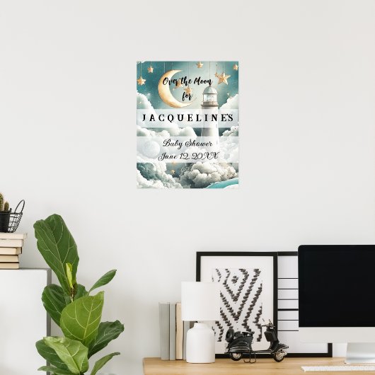 Waterverf Moon & Clouds Baby shower Welkomstbord Poster (Thuiskantoor)