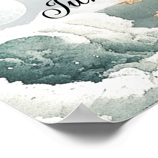 Waterverf Moon & Clouds Baby shower Welkomstbord Poster (Hoek)