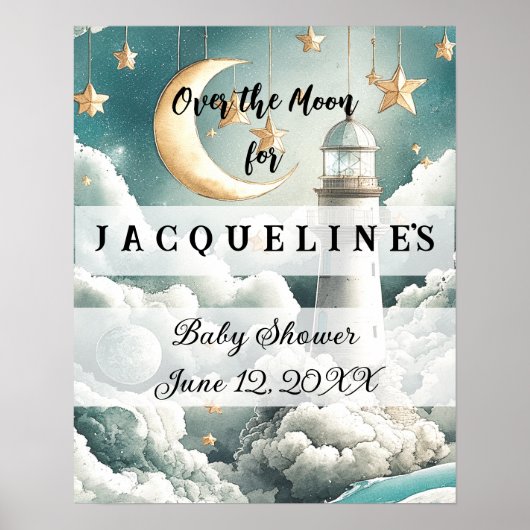 Waterverf Moon & Clouds Baby shower Welkomstbord Poster (Voorkant)
