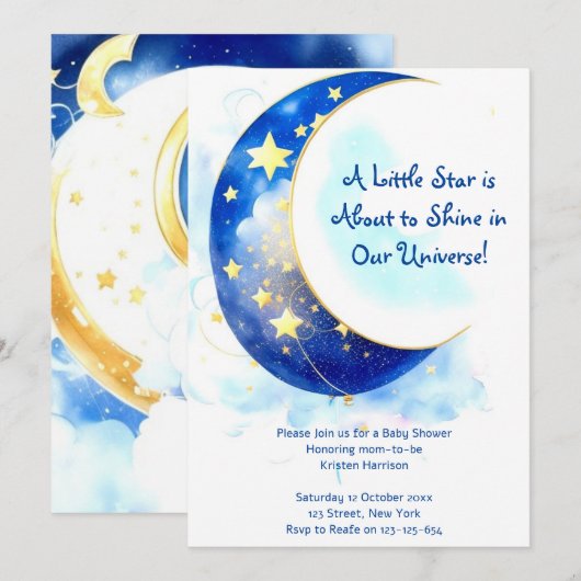 Waterverf Moon en Stars Baby shower Kaart (Voorkant / Achterkant)