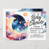 Waterverf Moon en Stars Baby shower Kaart (Voorkant / Achterkant)