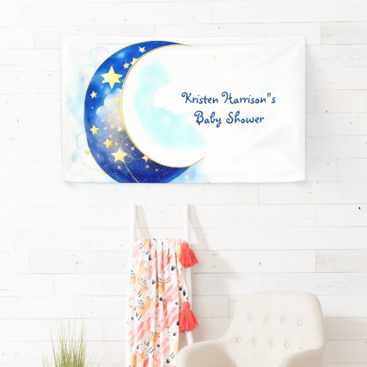 Waterverf Moon en Stars Baby shower Spandoek (Insitu)
