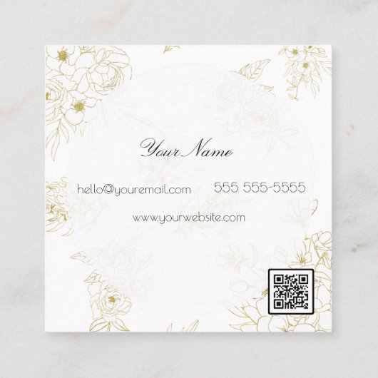 Waterverf Moon & Floral Lijst met QR-code Vierkante Visitekaartje (Achterkant)