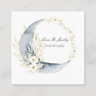 Waterverf Moon & Floral round lijst Square Card Vierkante Visitekaartje