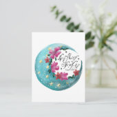 Waterverf Moon met sterren en bloemen Briefkaart (Staand voorkant)
