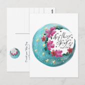 Waterverf Moon met sterren en bloemen Briefkaart (Voorkant / Achterkant)