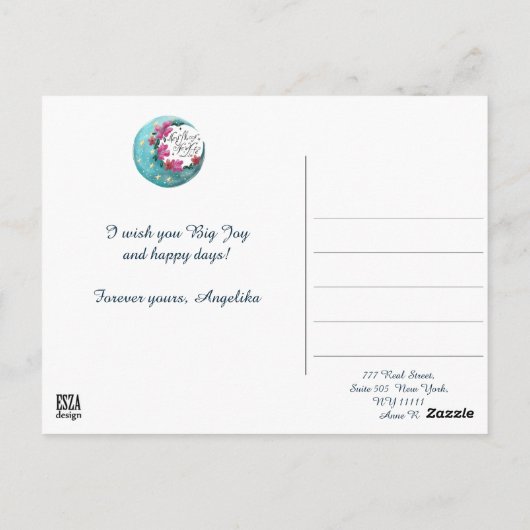 Waterverf Moon met sterren en bloemen Briefkaart (Achterkant)