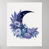 Waterverf Moon Mystical Celestial Floral Paars Poster (Voorkant)