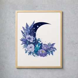 Waterverf Moon Mystical Celestial Floral Paars Poster