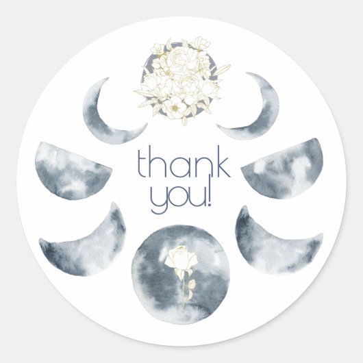 Waterverf Moon Phase Floral Bouquet bedankt! Ronde Sticker (Voorkant)