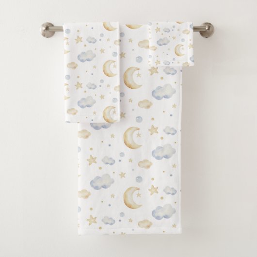 Waterverf Moon Stars & Cloud Pattern Bad Handdoek (Insitu)