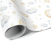 Waterverf Moon Stars & Cloud Pattern Cadeaupapier (Rol Hoek)