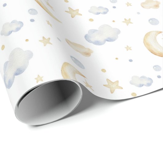 Waterverf Moon Stars & Cloud Pattern Cadeaupapier (Rol Hoek)