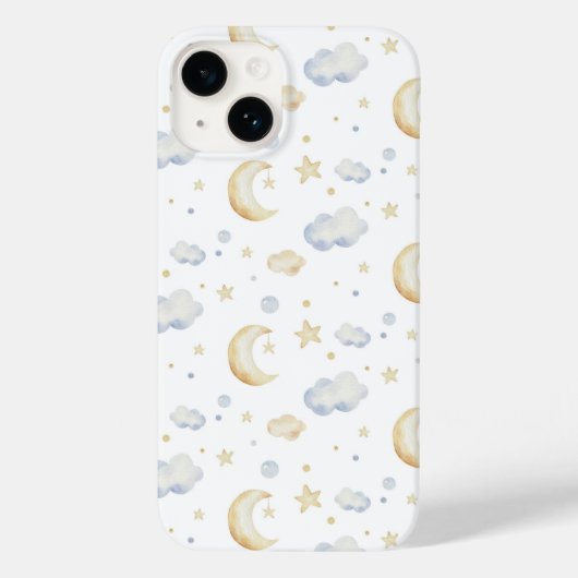 Waterverf Moon Stars & Cloud Pattern Case-Mate iPhone Case (Achterkant)